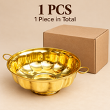 Single 7 inch brass decorative serving bowl displayed with simple cardboard packaging on a beige background, suitable for individual purchase or gifting.