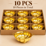 Set of 10 brass decorative serving bowls, each 7 inches in size, displayed together with simple packaging on a beige background for bulk purchase or gifting.