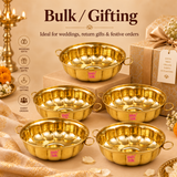 Bulk gifting image of multiple brass bowls presented in a festive and premium style, showing the product as a suitable choice for return gifts, wedding gifting, festive hampers, corporate gifting and bulk order requirements.
