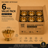 6 PCS value pack of handcrafted brass bowls, 4-inch diameter and 2.5-inch height, individually packed in a protective carton for wholesale, return gifts, hotelware, catering, and bulk orders by Ashtok.