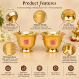 Features image of Brass Chandan Bowl highlighting the wide flared rim, classic rounded shape, sturdy pedestal base, smooth polished interior, premium brass finish and multipurpose use for chandan, kumkum, puja rituals, gifting and home decor.