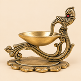 Brass Diya with Peacock Handle, Antique Traditional Aarti Diya