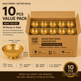 10-piece value pack of handcrafted 6-inch brass fruit bowls, individually packed in premium packaging for gifting, hospitality, restaurants, and bulk orders.