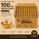 100-piece value pack of handcrafted 6-inch brass fruit bowls, individually packed in a premium carton for bulk orders, gifting, hospitality, and safe delivery.