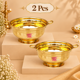 Set of 2 Brass Gangalam 6 inch bowls displayed on a beige background