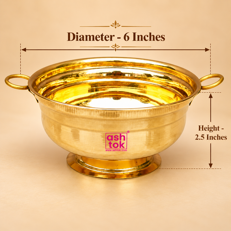 Size guide of Brass Gangalam 6 inch showing 6 inch diameter and 2.5 inch height