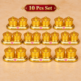 Set of 10 Brass Kumkum Boxes arranged in a professional bulk gifting display, featuring matching double compartment sindoor holders with decorative lids and golden finish, suitable for weddings, festivals, religious events and return gifts.