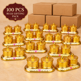 Bulk presentation of 100 Brass Kumkum Boxes with multiple double sindoor containers displayed in front of plain packaging boxes, suitable for wholesale orders, wedding return gifts, festive distribution, religious functions and large quantity gifting.