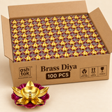 Brass lotus diya 100 pieces bulk order packaging concept showing a large protective cardboard box filled with decorative lotus shaped diyas for high quantity purchasing, suitable for wedding return gifts, Diwali gifting, corporate festive gifts, temple functions, religious ceremonies, community events and reseller orders, with bulk packaging designed for organized and secure transportation.