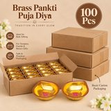 Brass Pankti Puja Diya 100 pieces bulk pack with simple cardboard packaging for temples, wedding return gifts, religious functions and festive giveaways.