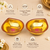 Brass Pankti Puja Diya with golden brass finish, compact traditional design and smooth interior, suitable for daily worship, festivals and return gifts