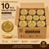 Brass Sweet Plate 5 Inch Diameter x 1 Inch Height - 10 Pieces Value Pack, Premium Brass Dessert Plates for Return Gifts, Catering, Hotels, Events and Wholesale