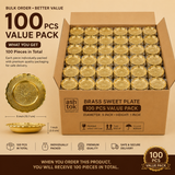 Brass Sweet Plate 5 Inch Diameter x 1 Inch Height - 100 Pieces Value Pack for Bulk Orders, Premium Brass Dessert Plates for Return Gifts, Catering, Hotels and Wholesale