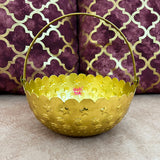 Gift Basket Gold Coated Flower Basket with Handle (Dia 10 Inches)