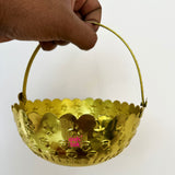 Gift Basket Gold Coated Flower Basket with Handle (Dia 6 Inches)