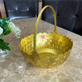 Gift Basket Gold Coated Flower Basket with Handle (Dia 7 Inches)
