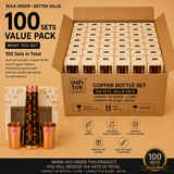 100 Sets Copper Bottle Gift Set with 1 Litre Copper Bottle and Two 250 ml Copper Glasses, Individually Packed in Gift Boxes for Bulk Orders | Ashtok Wholesale Gift Set