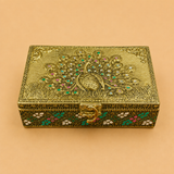 Handcrafted Copper Finish Peacock Wood Box 5x7 Decorative Wooden Storage Box for Jewelry, Dry Fruits, Pooja Essentials, Home Décor, Wedding Return Gifts and Festive Gifting
