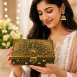 Copper finish peacock wood box 5 x 7 inches, handcrafted decorative storage and gift box