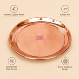ASHTOK copper puja plate showing polished copper finish, raised rim and smooth flat surface