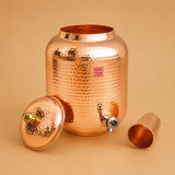 Copper water tank with tap for natural water storage, convenient dispensing and traditional home use.