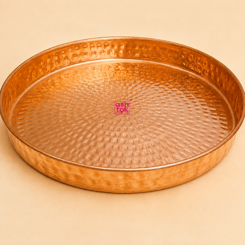 Pure Copper Plate, Copper Thali Hammered Design Online in India.