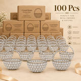 Bulk pack presentation of 100 Crystal Basket German Silver flower and fruit baskets for large gifting requirements, showing multiple crystal-studded decorative baskets with organized packaging cartons, polished German silver finish and elegant crystal handles, suitable for wholesale orders, wedding return gifts, corporate events, festive gifting, retailers, event planners and large quantity gift orders.