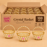 Crystal Basket Gift Item, Gold Coated Flower Basket (Dia 5 Inches)