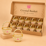 Crystal Basket Gift Item, Gold Coated Flower Basket (Dia 5 Inches)