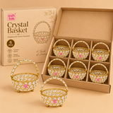 Crystal Basket Gift Item, Gold Coated Flower Basket (Dia 5 Inches)