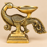 Antique brass peacock diya for pooja, alternate product view