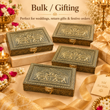 Multiple handcrafted Elephant Design Brass Decorative Storage Boxes arranged for bulk gifting, suitable for wedding return gifts, festive gifting, family functions, corporate gifting, anniversaries, traditional celebrations and special event orders.