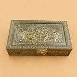 Handcrafted Elephant Embossed Wood Box 5x7 with Traditional Meenakari Design Decorative Wooden Storage Box for Jewelry, Dry Fruits, Pooja, Home Décor and Gifting