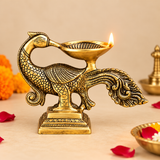 Antique brass peacock diya for pooja