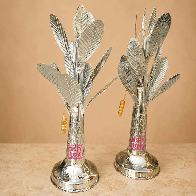 Pair of handcrafted German Silver Banana Tree decorative showpieces with detailed leaf design, ideal for home decor, living room display, office decoration, and premium gifting.