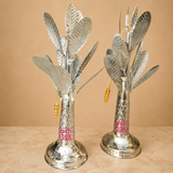 Pair of handcrafted German Silver Banana Tree decorative showpieces with detailed leaf design, ideal for home decor, living room display, office decoration, and premium gifting.