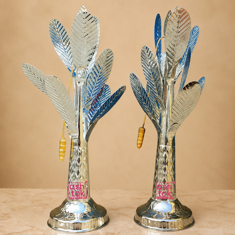Handcrafted German Silver Banana Tree decorative showpiece with intricate leaf design for home decor, living room, office, and gifting.