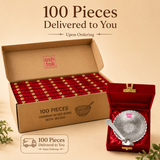100 piece bulk order of ASHTOK German silver bowl and spoon gift sets packed in red boxes