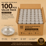 German Silver Decorative Serving Tray 5 Inch Diameter x 1.5 Inch Height - 100 Pieces Value Pack, Premium German Silver Serving Trays for Return Gifts, Wedding Favors, Corporate Gifts, Hotels and Wholesale
