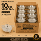 German Silver Decorative Serving Tray with Handles and Designer Stand 10 Inch Diameter x 3 Inch Height - 10 Pieces Value Pack, Premium German Silver Serving Trays for Return Gifts, Wedding Favors, Corporate Gifts, Home Decor and Wholesale
