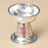 Top angle view of German Silver Round Diya clearly showing the open circular bowl, smooth inner surface, rounded rim and polished reflective finish, ideal for displaying the diya shape and oil holding area for daily pooja, Diwali lighting, religious rituals, festive occasions and home mandir use
