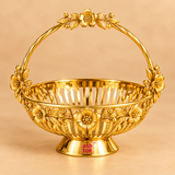 Gift Basket Gold Coated Flower Basket with Handle in a premium beige studio background