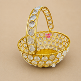 Crystal Basket Gift Item, Gold Coated Flower Basket (Dia 6 Inches)