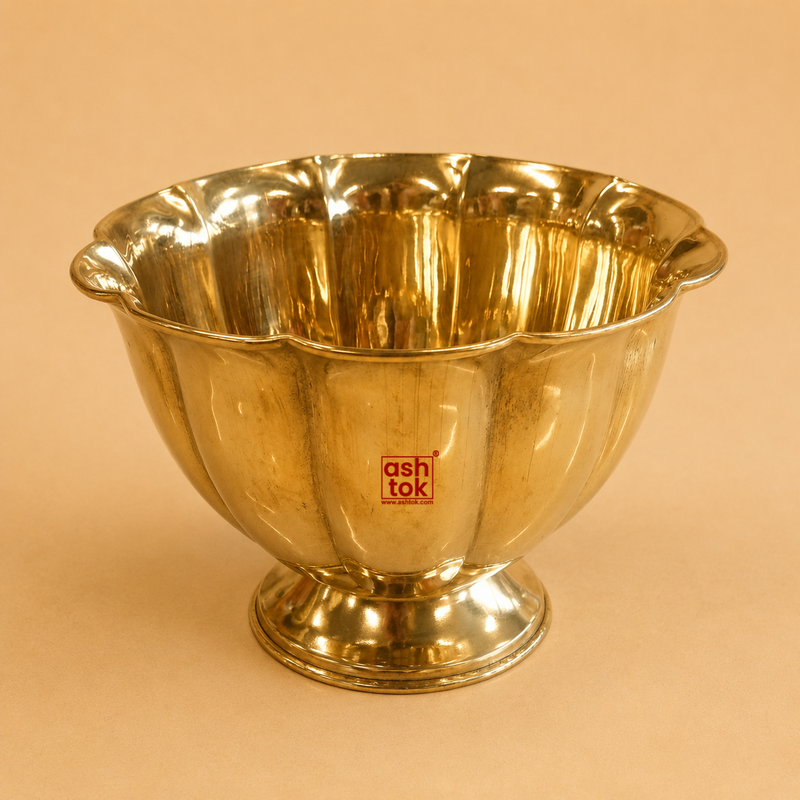 Handcrafted Brass Serving Bowl with Pedestal Base for Home Decor, Fruit Display and Traditional Serving by Ashtok