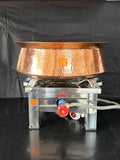 Handcrafted copper biryani handi with stainless steel cover and Kalai interior, ideal for bulk cooking.