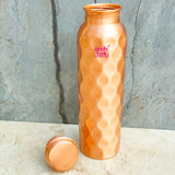 Handcrafted copper water bottle 1 litre with leakproof cap, durable drinkware for everyday hydration.