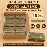 10 pieces value pack of handcrafted Elephant Design Brass Decorative Storage Boxes presented in protective bulk packaging, ideal for wedding return gifts, festive gifting, family celebrations, housewarming gifts and small event gifting orders.