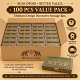 100 pieces bulk value pack of handcrafted Elephant Design Brass Decorative Storage Boxes shown individually arranged for safe packing, suitable for large wedding return gift orders, festive events, corporate gifting, religious functions and bulk celebration requirements.