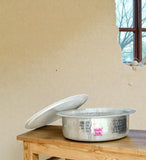Heavy duty biryani handi with flat base and lid, suitable for commercial kitchens and catering services.