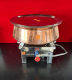 Hotelware copper biryani handi with Kalai tin coating and steel lid, suitable for professional kitchens.